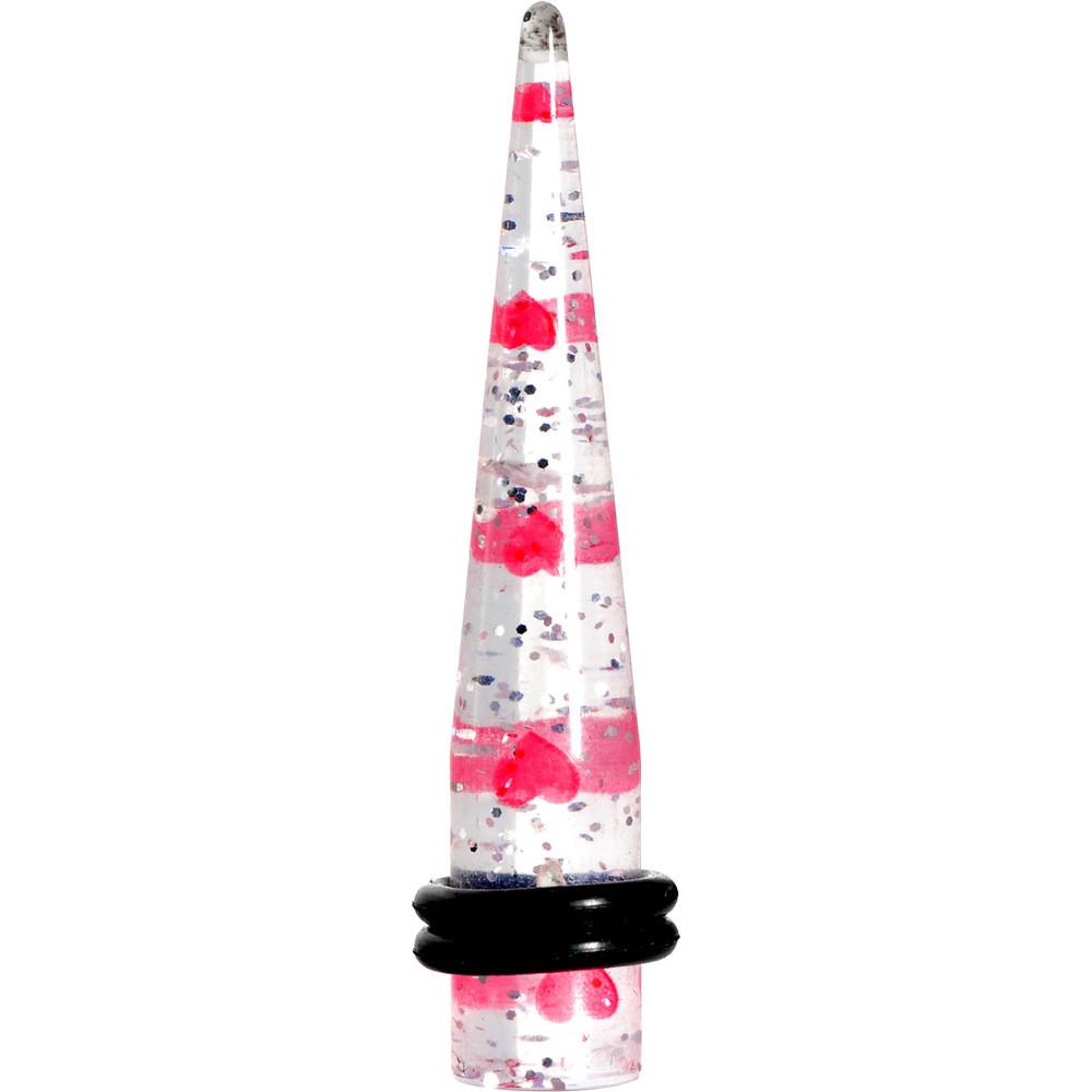 Clear Acrylic Glitter Pink Heart Confetti Taper 8G to 16mm