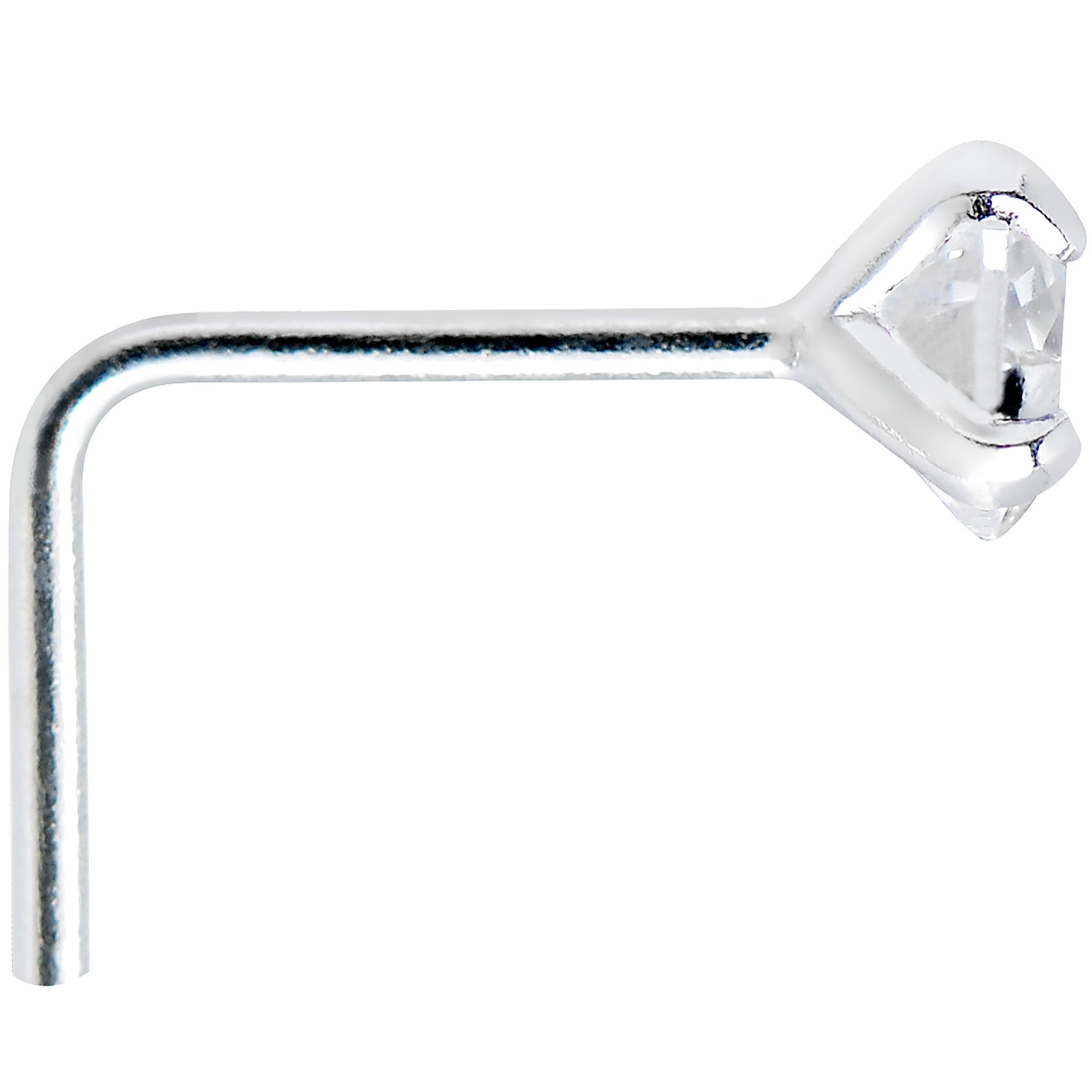 925 Sterling Silver 3mm Round Clear CZ L-Shape Nose Ring