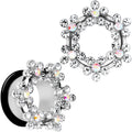 18mm Clear and Aurora Gem Snowflake Steel Tunnel Plug Set