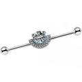 14G Blue Zircon Gem Aztec Tribal Fan industrial Barbell 38mm