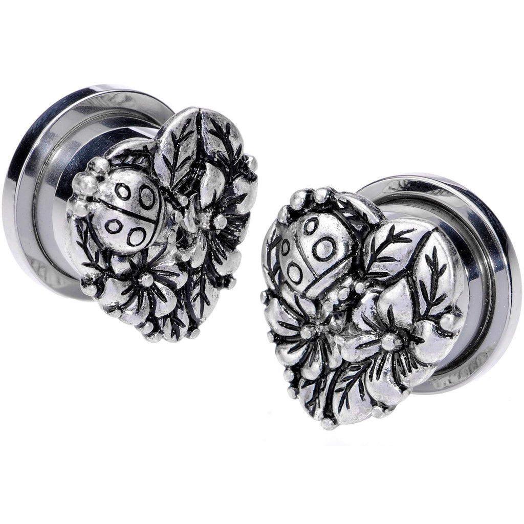 Ladybug Heart Screw Fit Tunnel Plug Set 6mm to 16mm