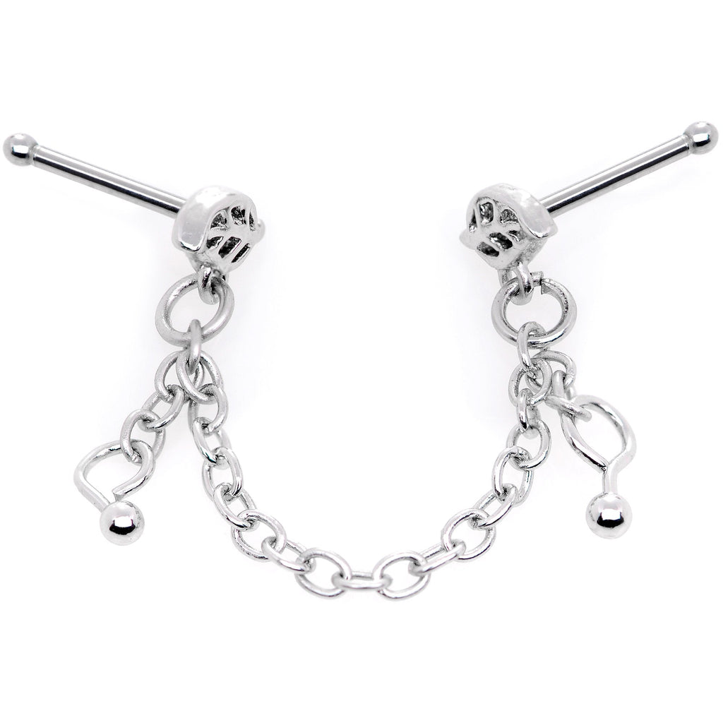 20G 1/4 Autumn Fall Leaves Chain Dangle Double Nose Bone