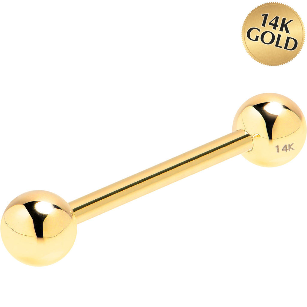 Solid 14k Yellow Gold Barbell Straight Barbell Ring 16G 3/8 3mm