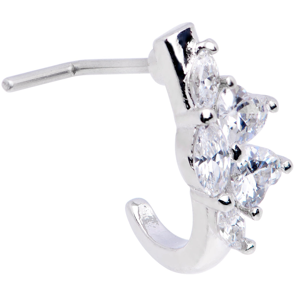 20G Clear Gem Hearts Faux Hoop L Shaped Nose Ring