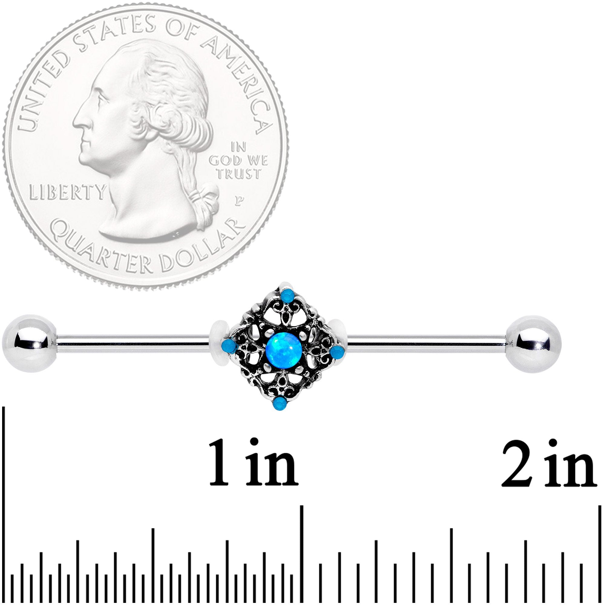 14G Blue Faux Opal Rhombus Industrial Barbell 38mm