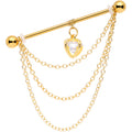 14G Clear CZ Gem Gold Tone Heart Dangle Industrial Barbell 38mm