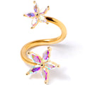 14G Aurora Gem Gold Tone Star Flower Spiral Twister Belly Ring