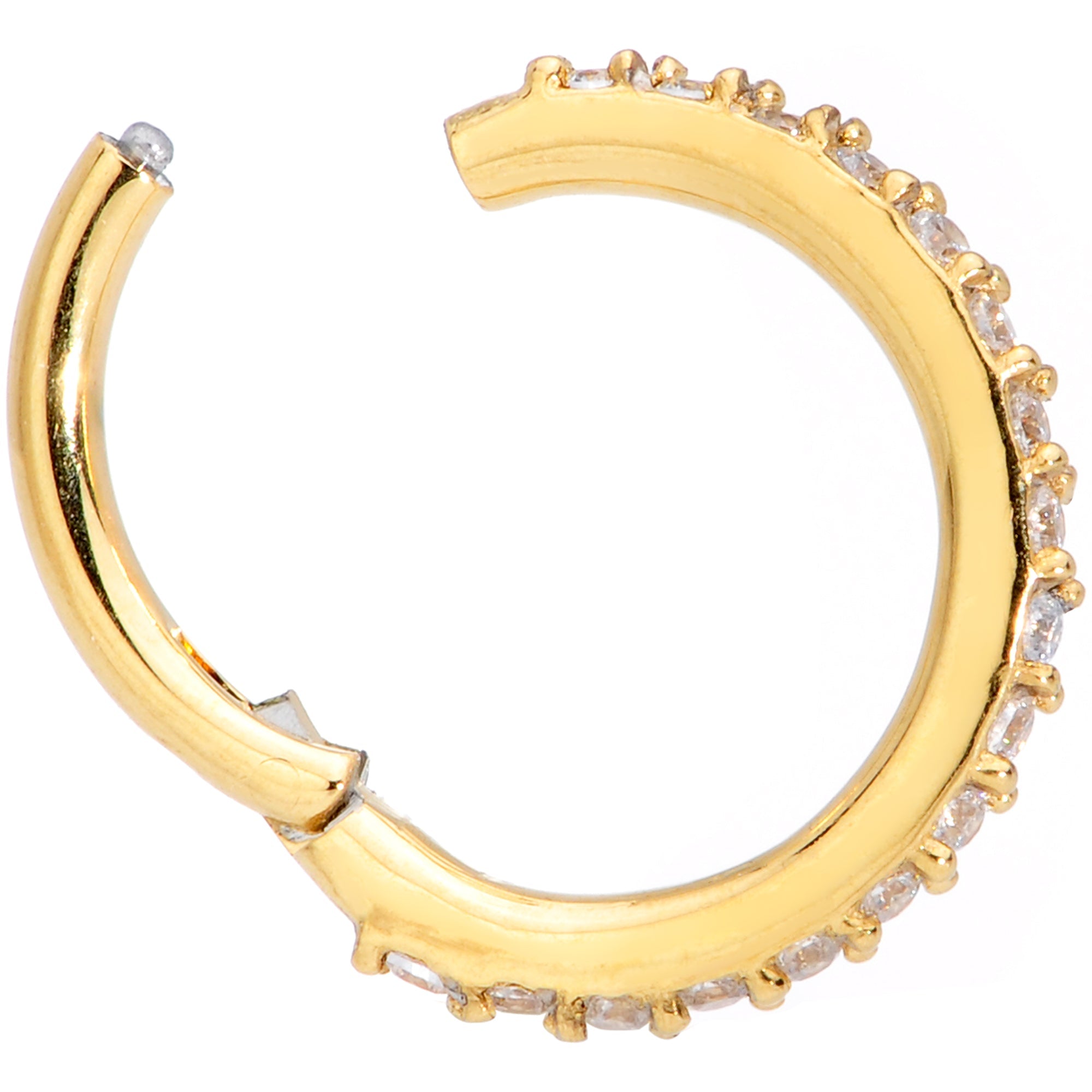 16G 5/16 Clear CZ Gem Gold Tone Hinged Segment Ring