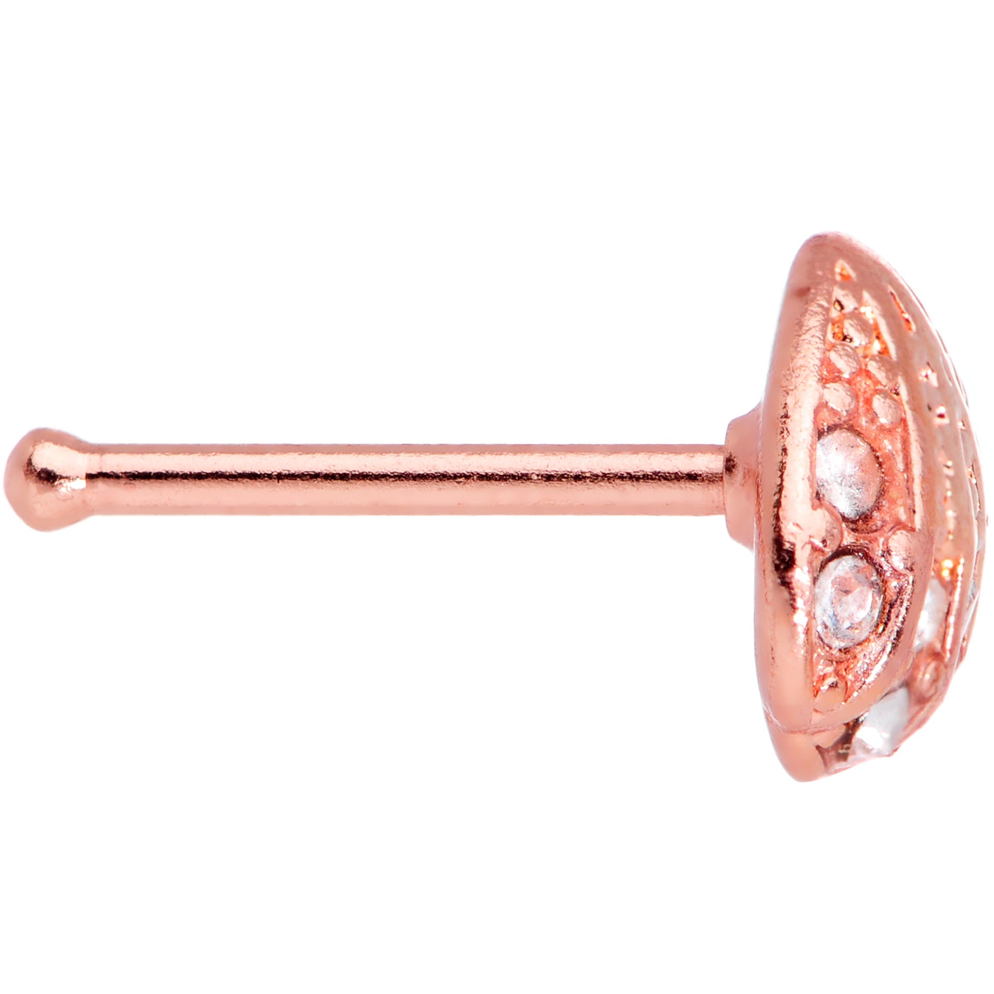20G 1/4 Clear Gem Rose Gold Tone Shell Nose Bone