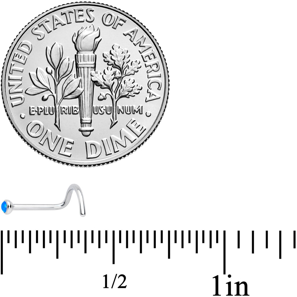 20G 7mm Blue 2mm Synthetic Opal Titanium Left Nose Ring Screw