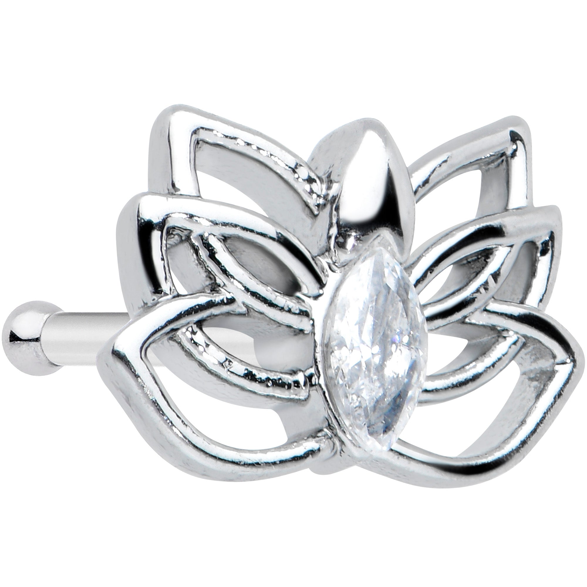 20G 1/4 Clear Gem Open Elegant Lotus Flower Nose Bone