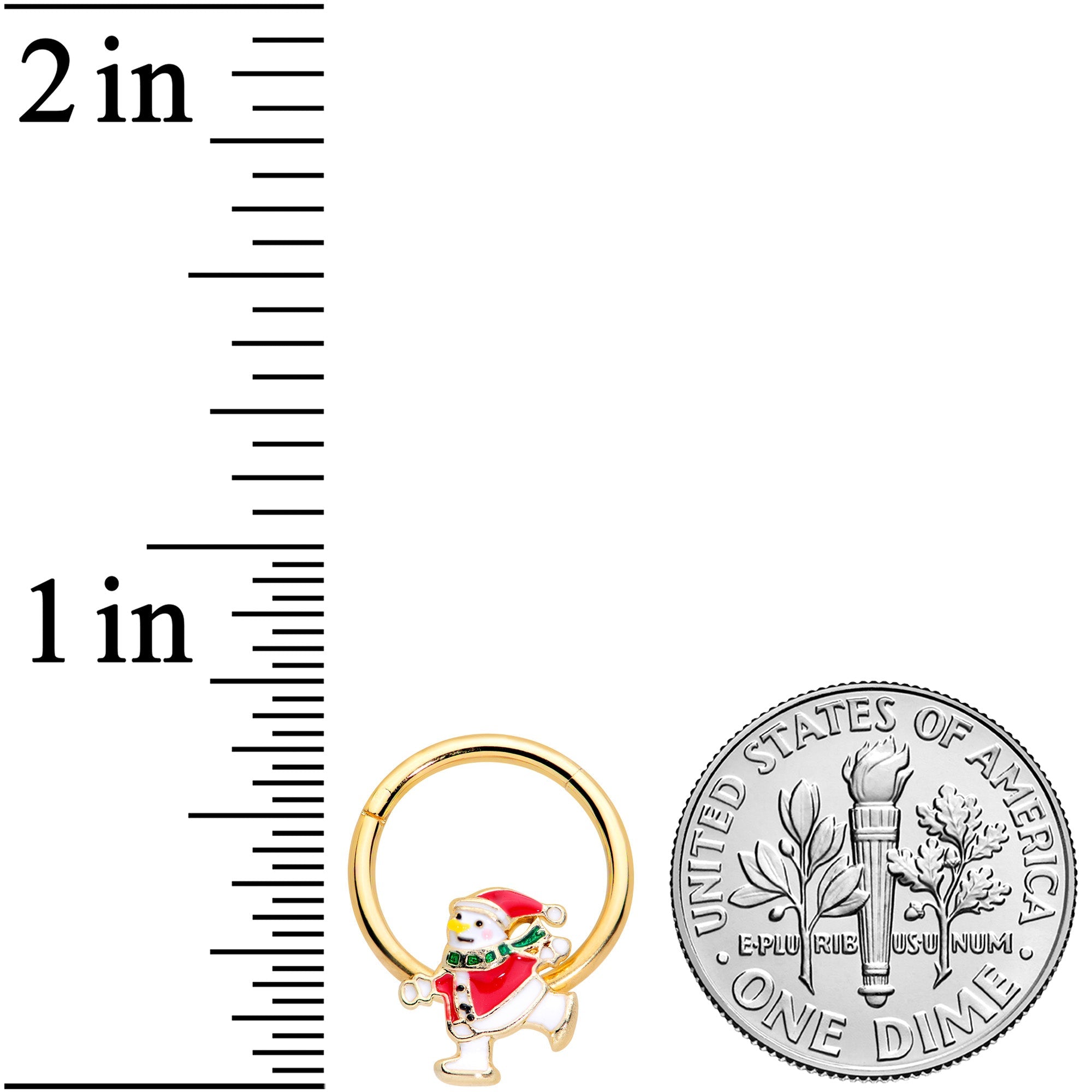 16G 3/8 Gold Tone Skating Snowman Christmas Hinged Segment Ring