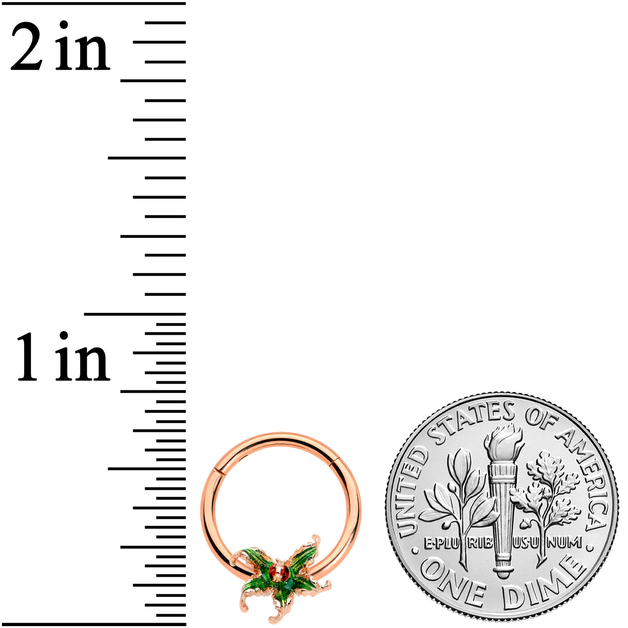 16G 3/8 Rose Gold Tone Tiny Ladybug Leaves Hinged Segment Ring