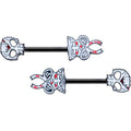14G 1/2 Black Skeleton Body Halloween Barbell Nipple Ring Set