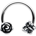 16G 3/8 Antiqued Butterfly Flower Horseshoe Circular Barbell