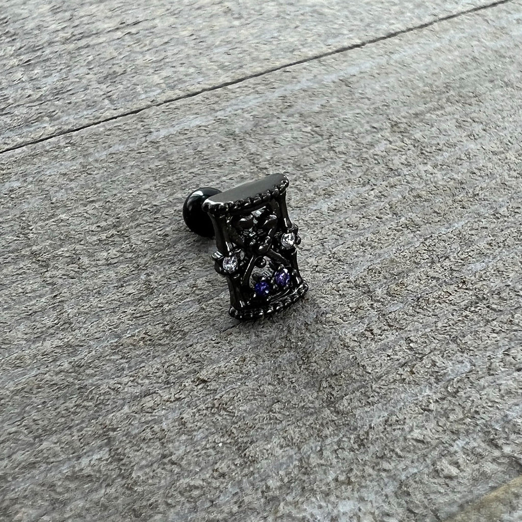 16G 1/4 Purple Gem Black Gothic Hourglass Cartilage Tragus Earring
