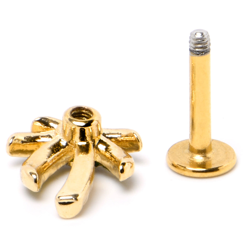 16G 1/4 Clear Gem Gold Tone Palm Tree Style Labret