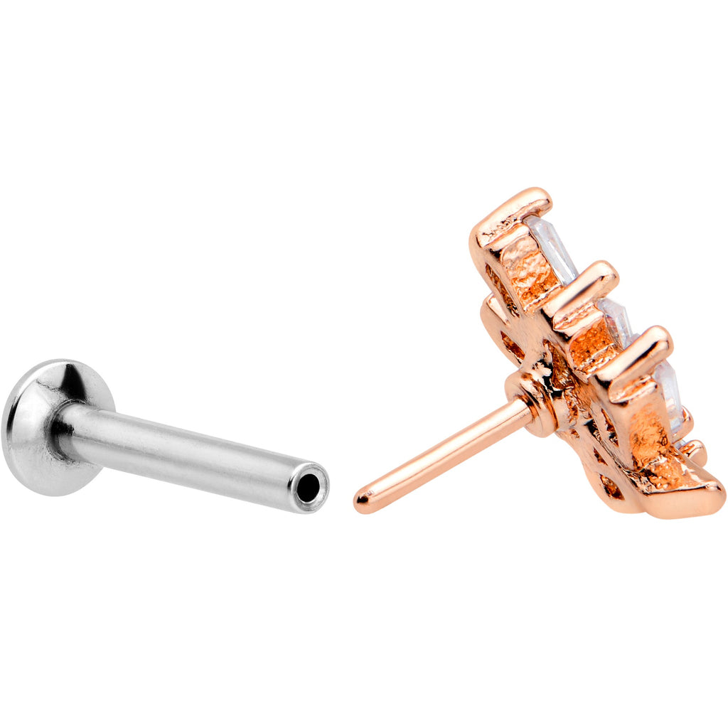 16G 5/16 Clear CZ Gem Leafy Rosy Branch Threadless Labret Tragus