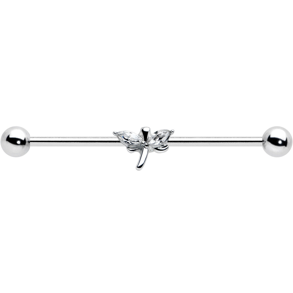 14G Clear Gem Simple Stylized Dragonfly Industrial Barbell 38mm