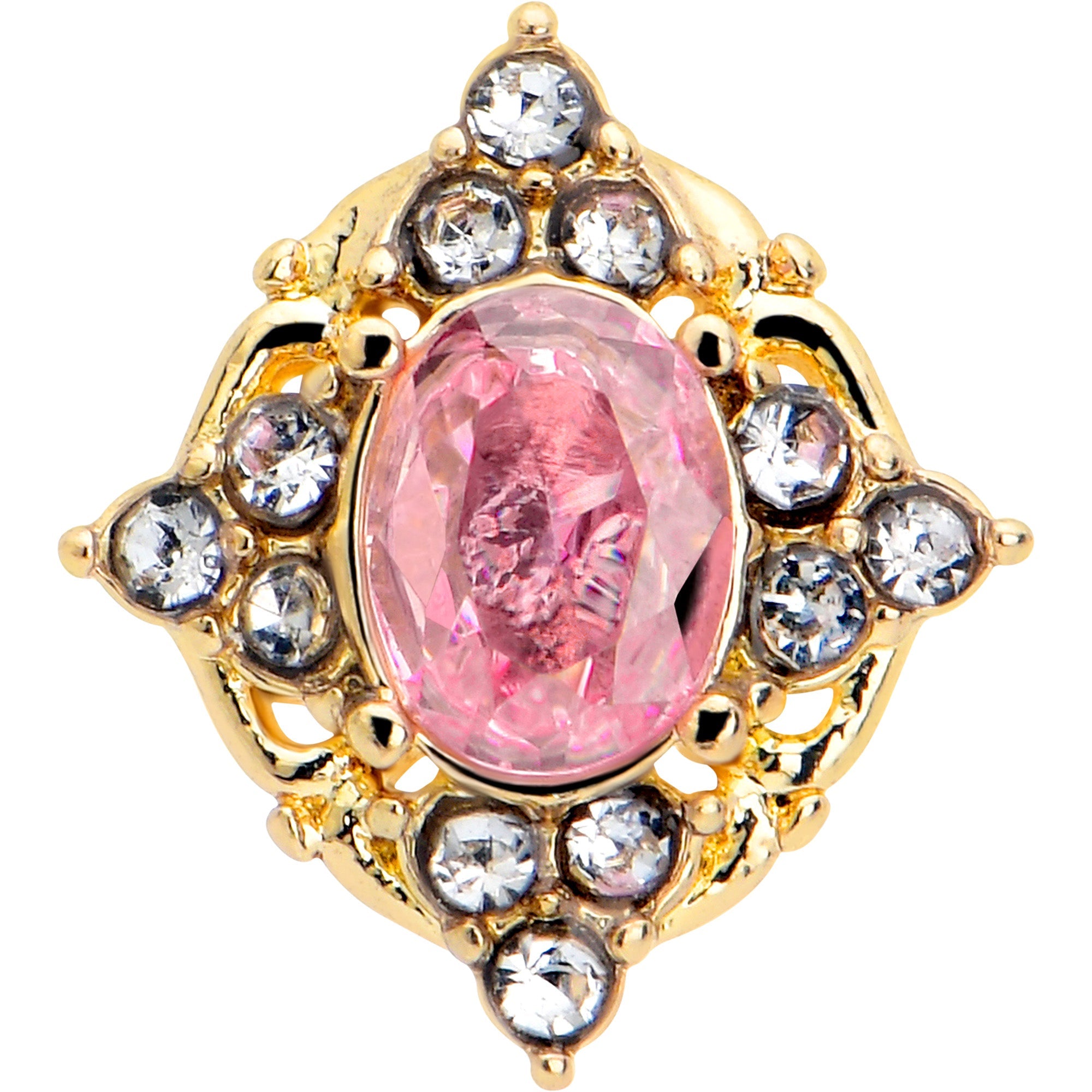 16G Pink Tourmaline Gold Tone Wondrous Glam Flat Back Earring