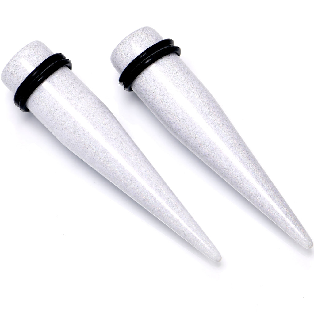 White Shimmer Acrylic Straight Taper Set 6mm to 20mm Sizes