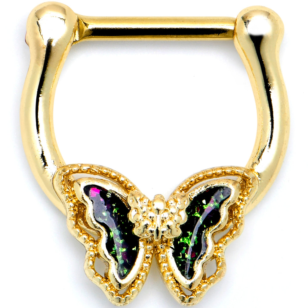 16G 5/16 Vitrail Gem Gold Tone Classic Butterfly Cartilage Clicker