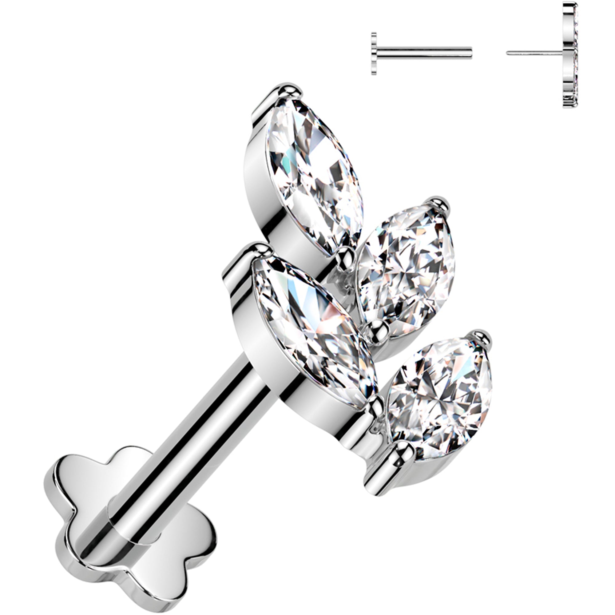 18G 5/16 Clear CZ Gem Vine Medical Grade Titanium Reversible Flat Back Earring
