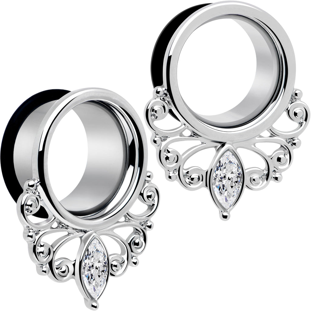 Clear Gem Drop Filigree Single Flare Tunnel Plug Set 6mm to 16mm