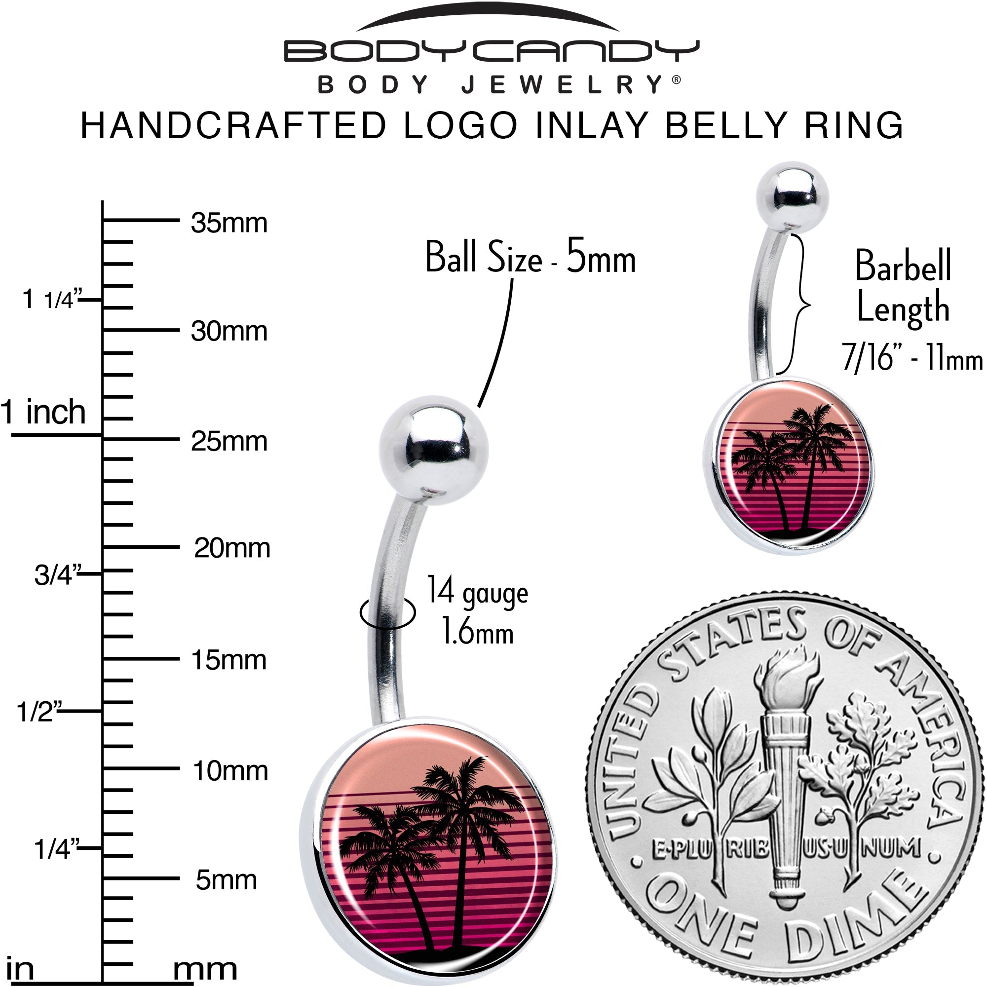 Palm Tree Retro Sunset Belly Ring by Onyx O