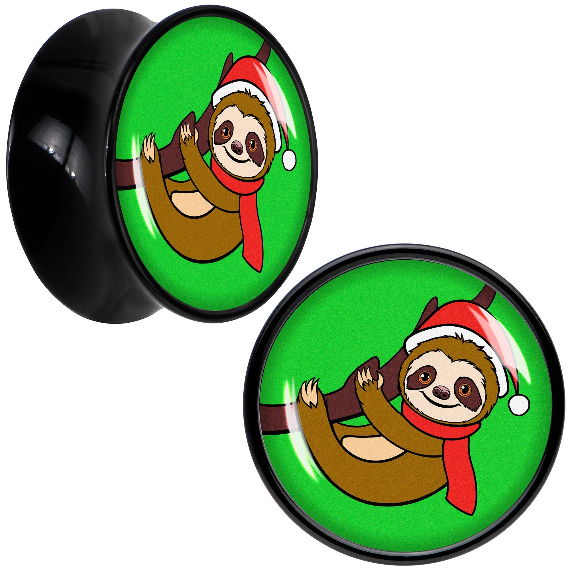 Holiday Santa Sloth Black Acrylic Saddle Plug Set by Onyx O