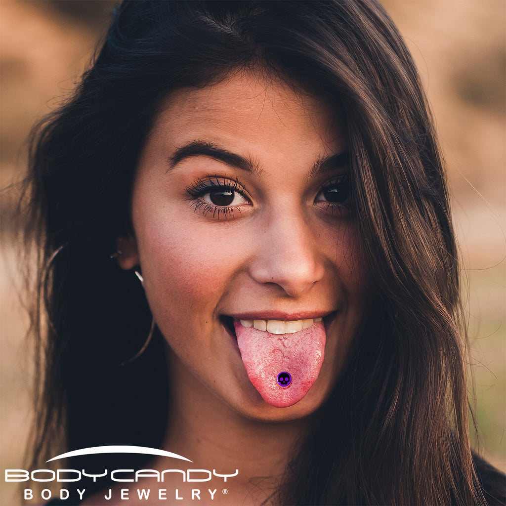 Purple Black Simple Skull Barbell Tongue Ring by Onyx O