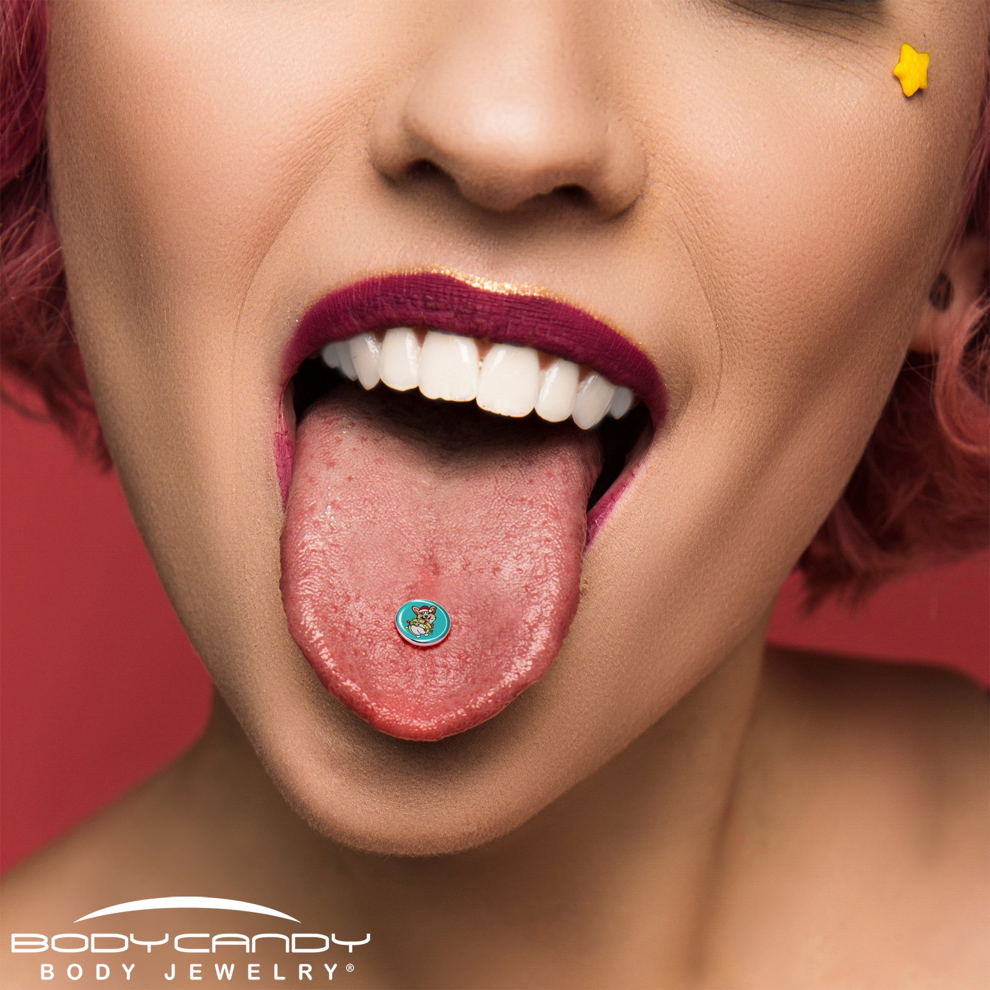 Christmas Holiday Lights Corgi Dog Barbell Tongue Ring by Onyx O