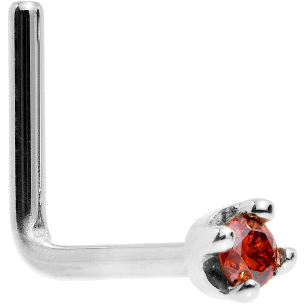 Solid 14K White Gold 1.5mm Genuine Red Diamond Nose Ring