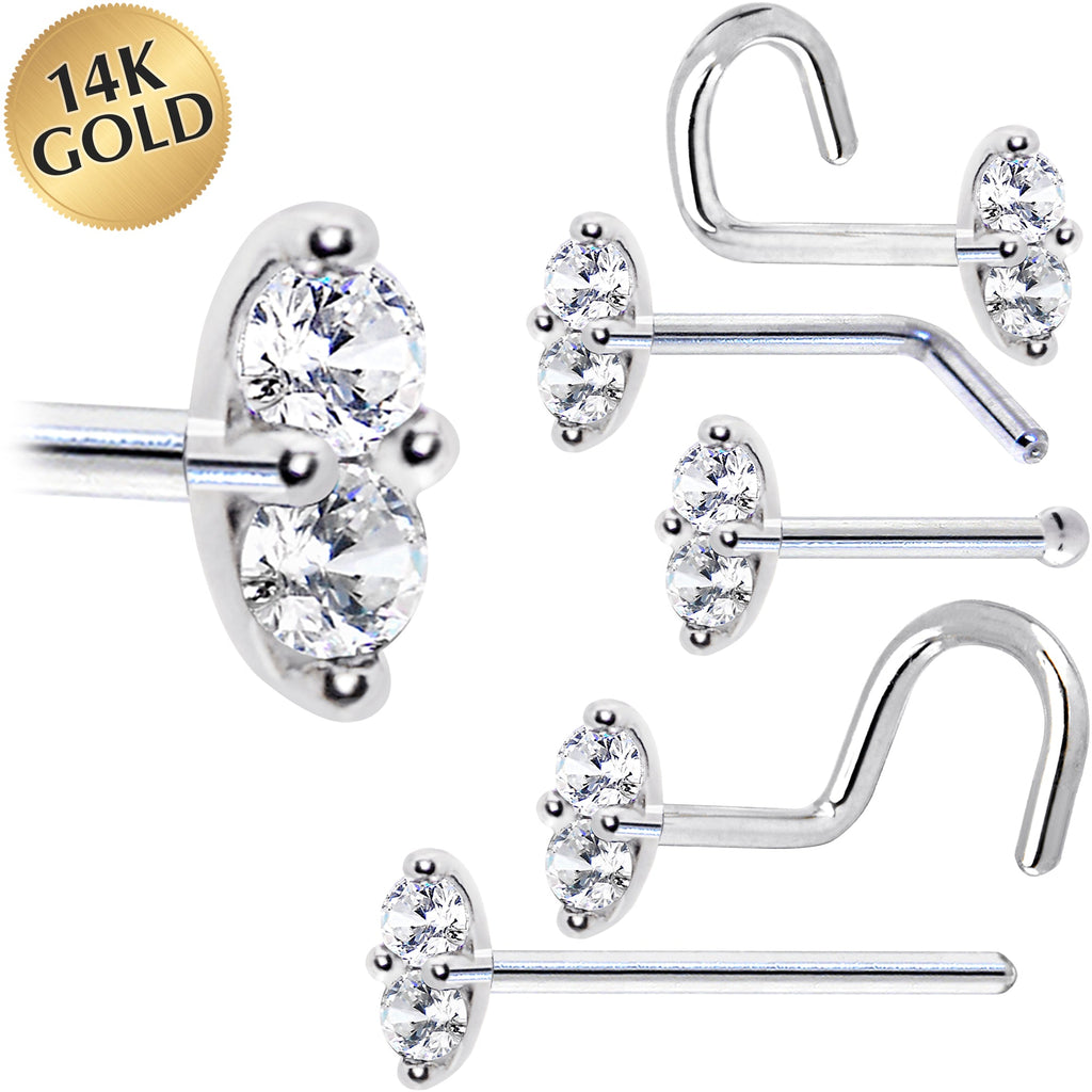 14k White Gold Clear 1.5mm CZ Marquise Nose Ring