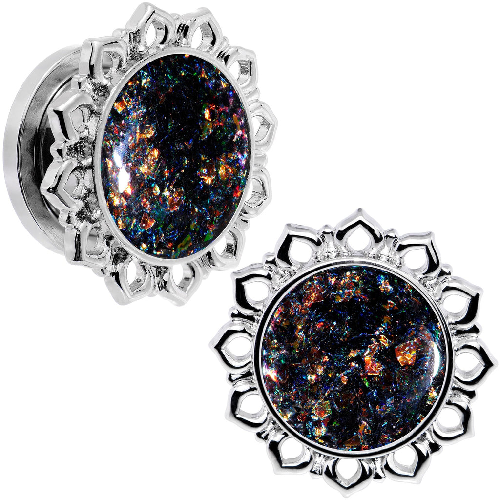 Handcrafted Black Faux Opal Mandala Screw Fit Plug Set Sizes 8mm to 20mm