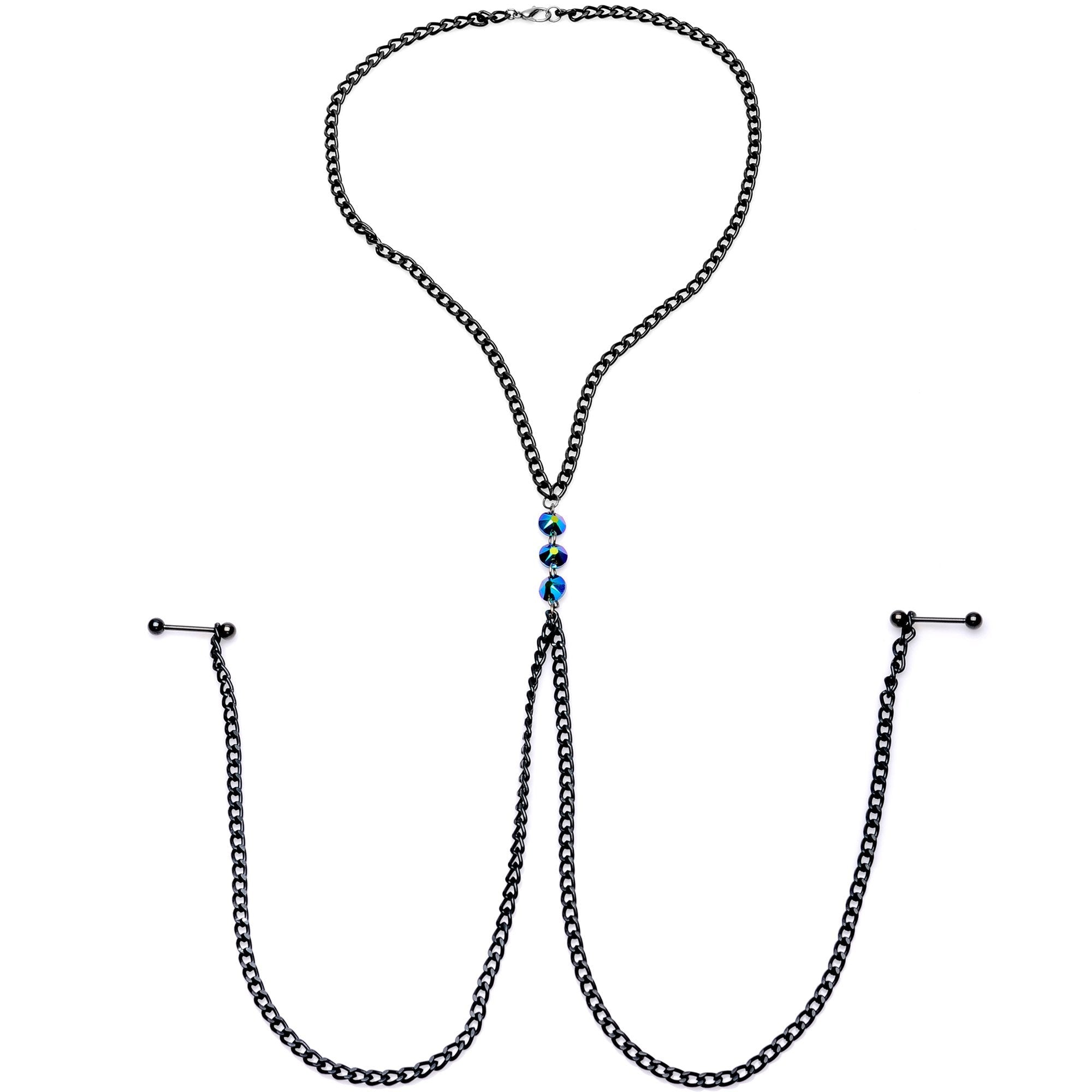 Gothic Black Necklace to Nipple Chain Created with Crystals
