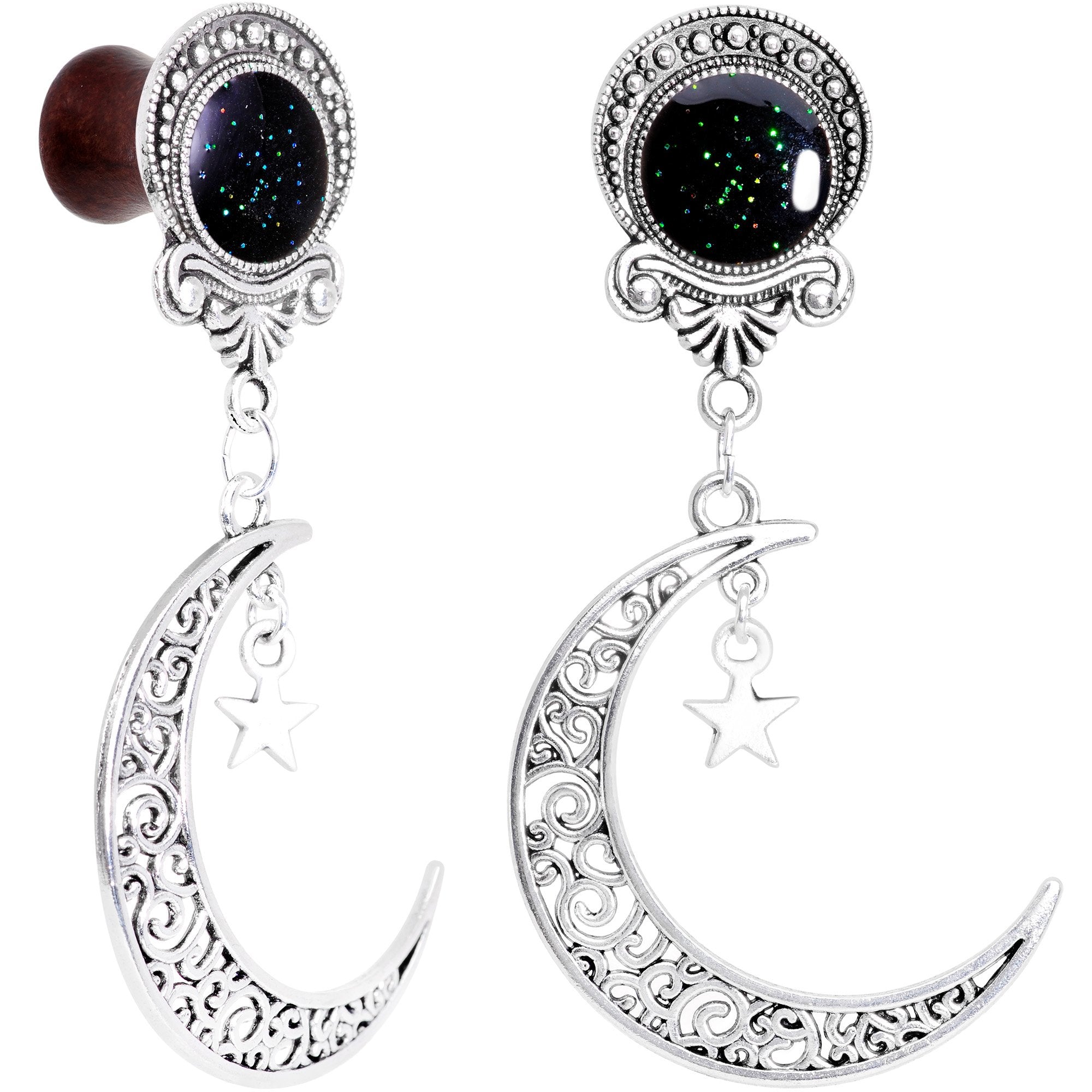 Handmade Beechwood Dark Crescent Moon Dangle Saddle Plug Set Sizes 8mm to 20mm