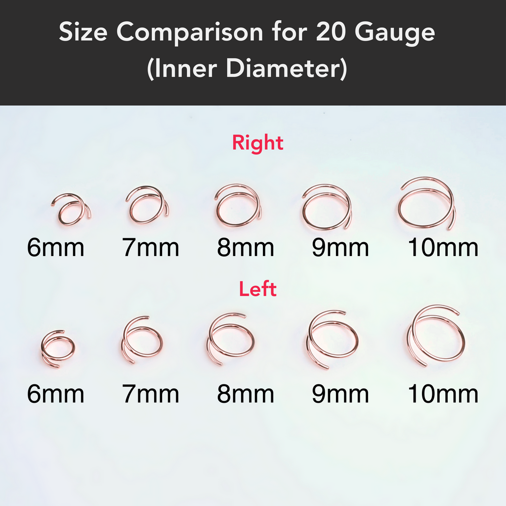 3Pack Double Hoop Nose 14k Gold Filled and 925 Silver Spiral Nose Rings 20G 8mm Right