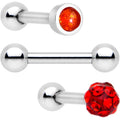 16G 1/4 Red Faux Opal Inlay Cartilage Tragus Earring 3 Pack Set