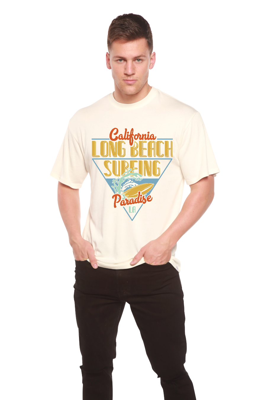 Long Beach Surfing Printed Men's Bamboo Viscose/Organic Cotton Short Sleeve Graphic T-Shirt