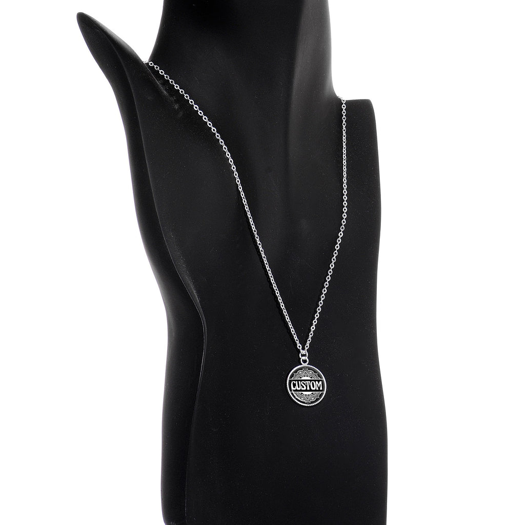 Custom Black Mandala Personalized Name Silver Plated Chain Necklace