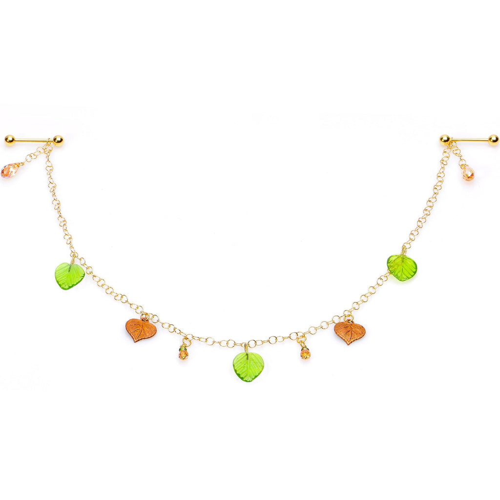 Handcrafted Gold Tone Anodized Leaves of Fall Nipple Chain
